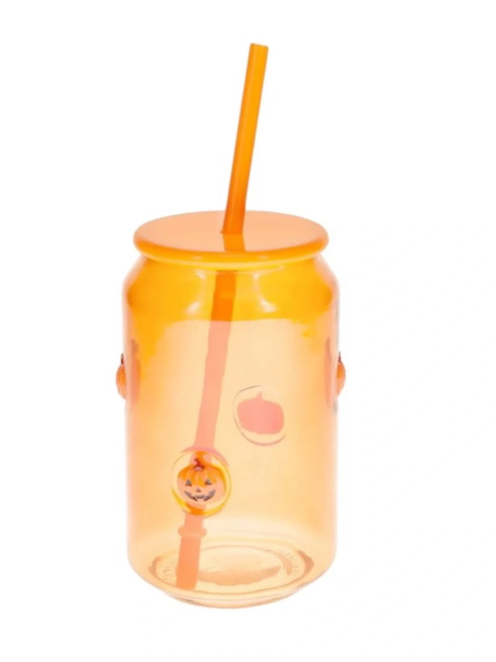 Halloween Icon Glass Tumbler With Straw & Lid - Orange Jack o’ Lantern Pumpkin